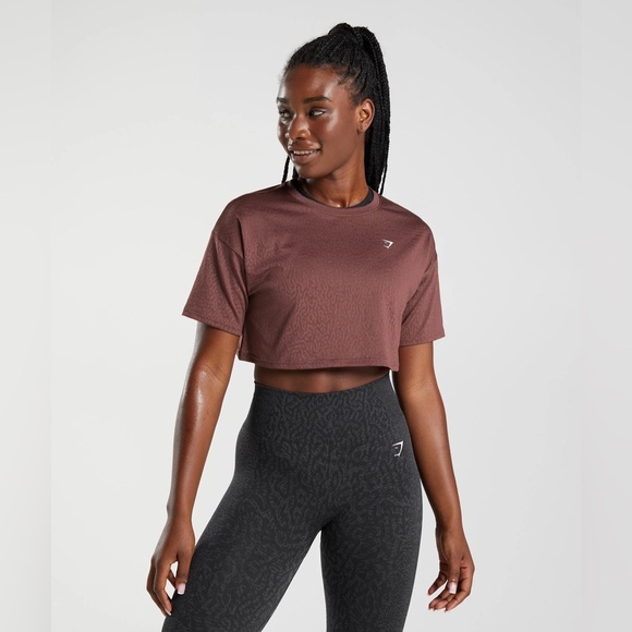 Gymshark Adapt Animal Seamless Crop Top - Reef | Cherry Brown Size Medium - Picture 2 of 4